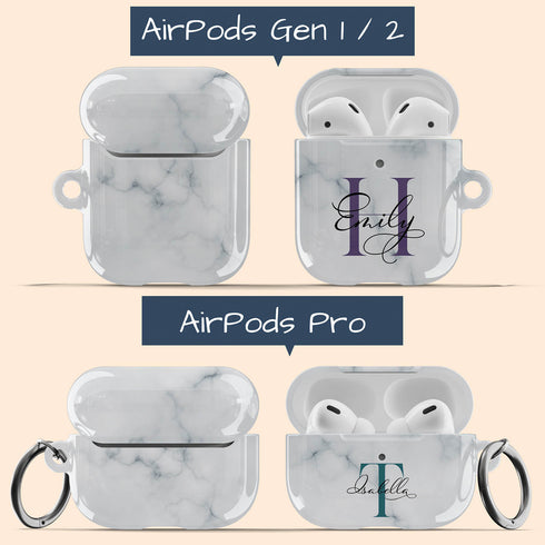 Monogram Personalized White Marble AirPods Case